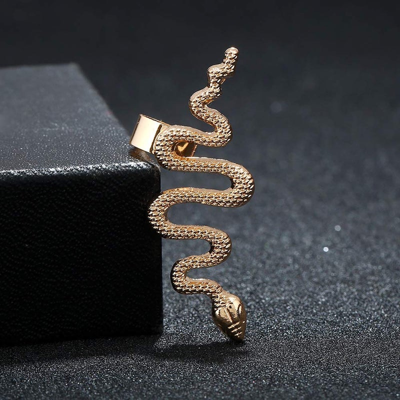 QIAN0813 1 Pair/Set Gold Tone Punk Winding Snake Serpent Post Stud Ear Cilp Climber Ear Cuff Earring Jewelry (Gold) - Image 2